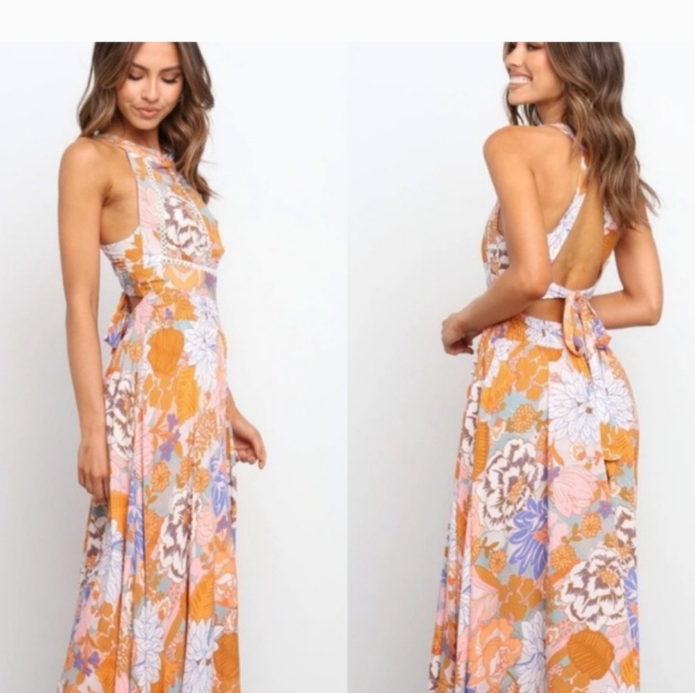 Abel the label Vibrant Floral Backless Dress